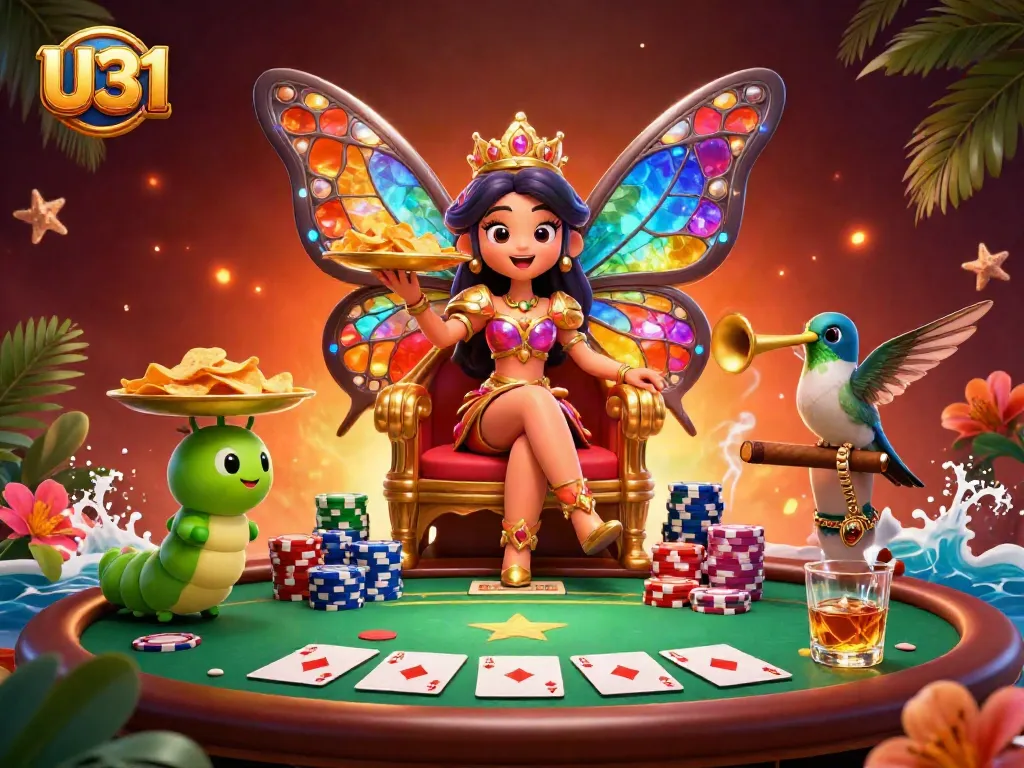 Engage with U31's vibrant online casino games amid a dazzling 3D masterpiece of rich casino elements.