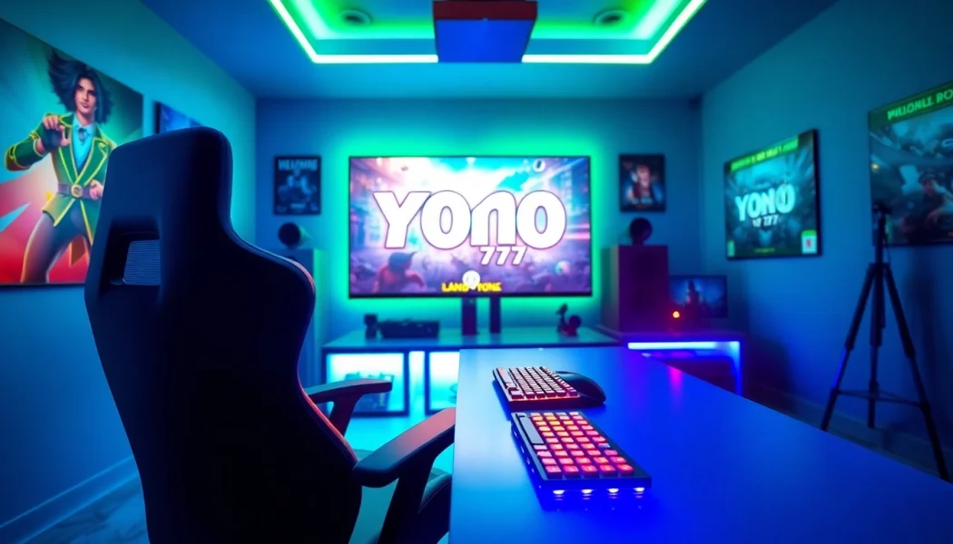 Experience yono 777 gameplay in a modern gaming room with vibrant LED lighting.
